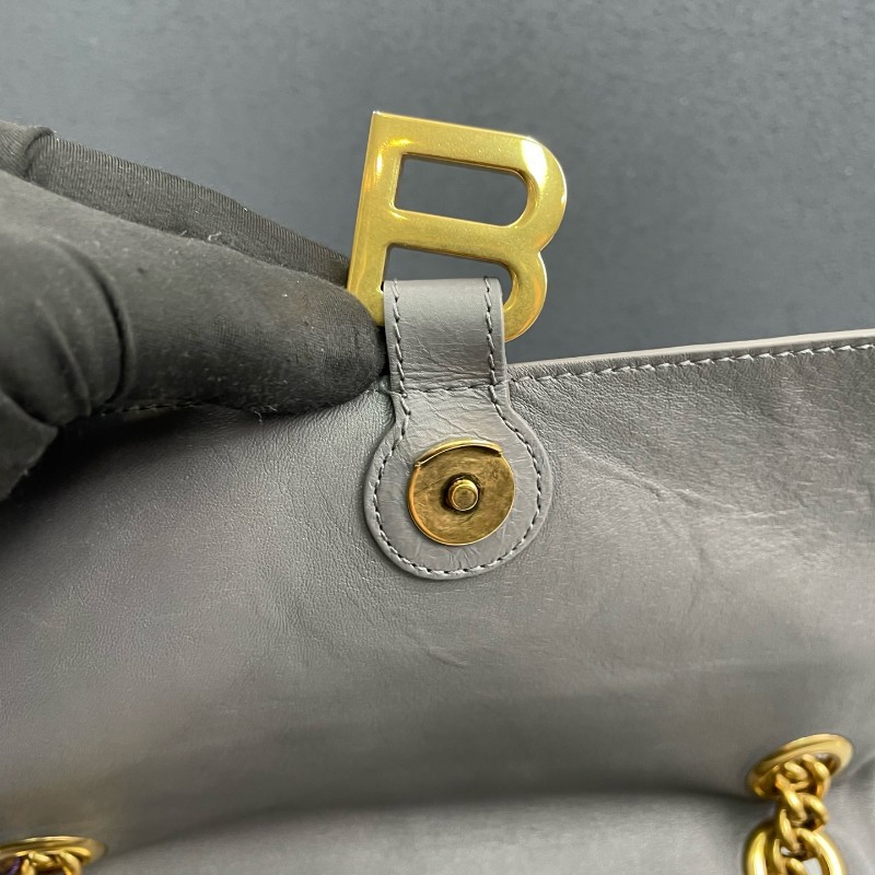 Balenciaga灰色全皮金扣Crush中號鏈條包 肩背包-25