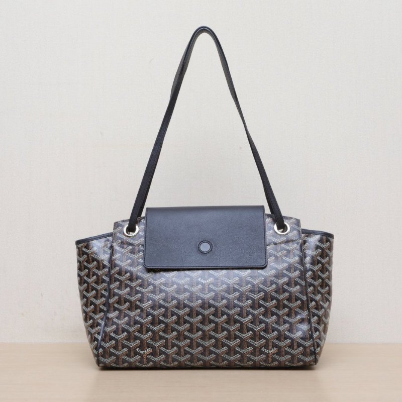 GOYARD Rouette翻蓋Tote小號31黑色PVC銀扣肩背包-0