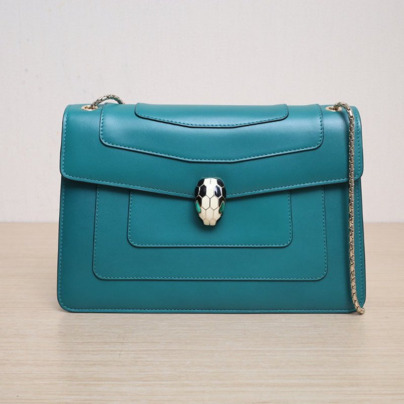 BVLGARI SerpentiForever風琴蛇頭包橫版28無手柄綠色牛皮肩背包-1