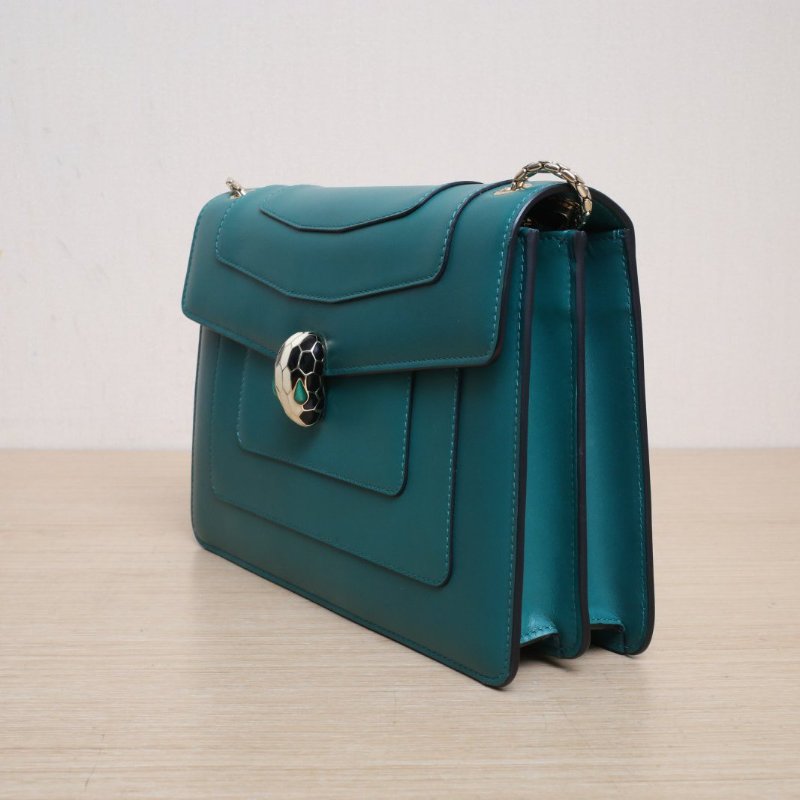 BVLGARI SerpentiForever風琴蛇頭包橫版28無手柄綠色牛皮肩背包-4