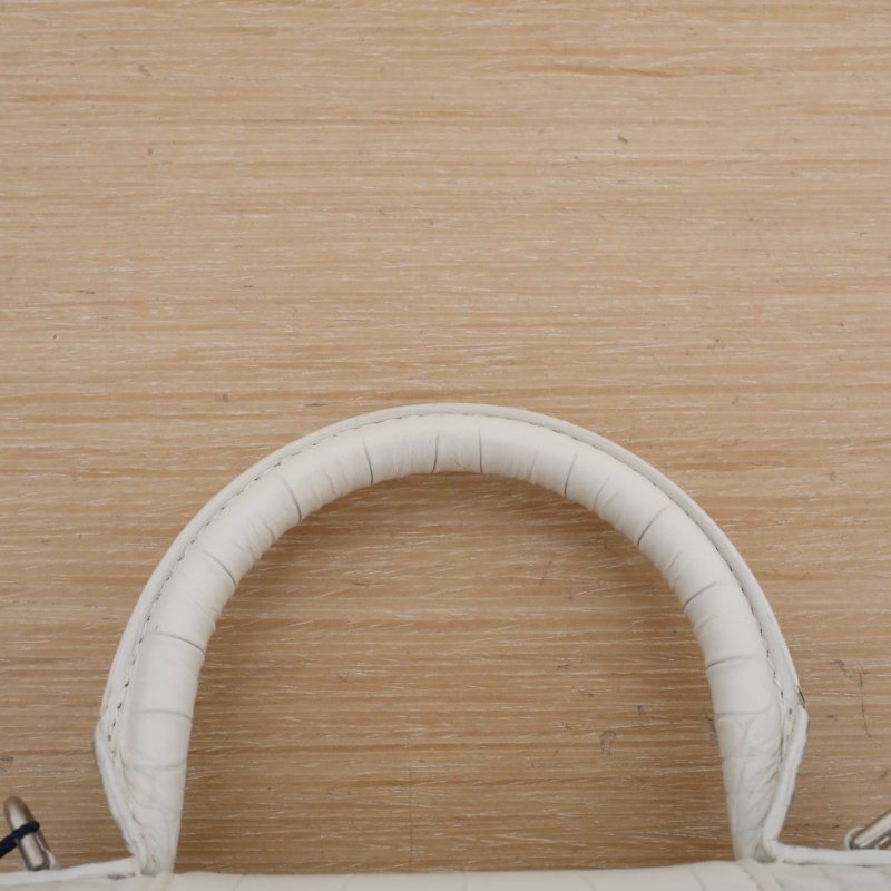 BALENCIAGA 鱷魚壓紋Hourglass沙漏手袋XS碼銀扣白色牛皮肩背包-2