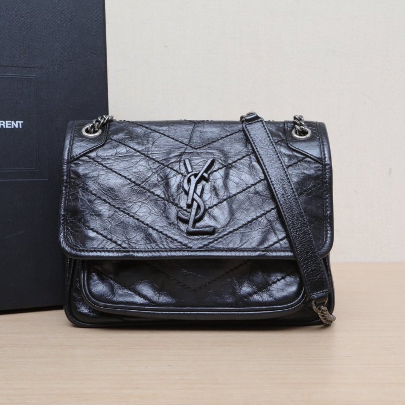 SAINT LAURENT NikiMini21D扣黑色牛皮黑扣肩背包-0