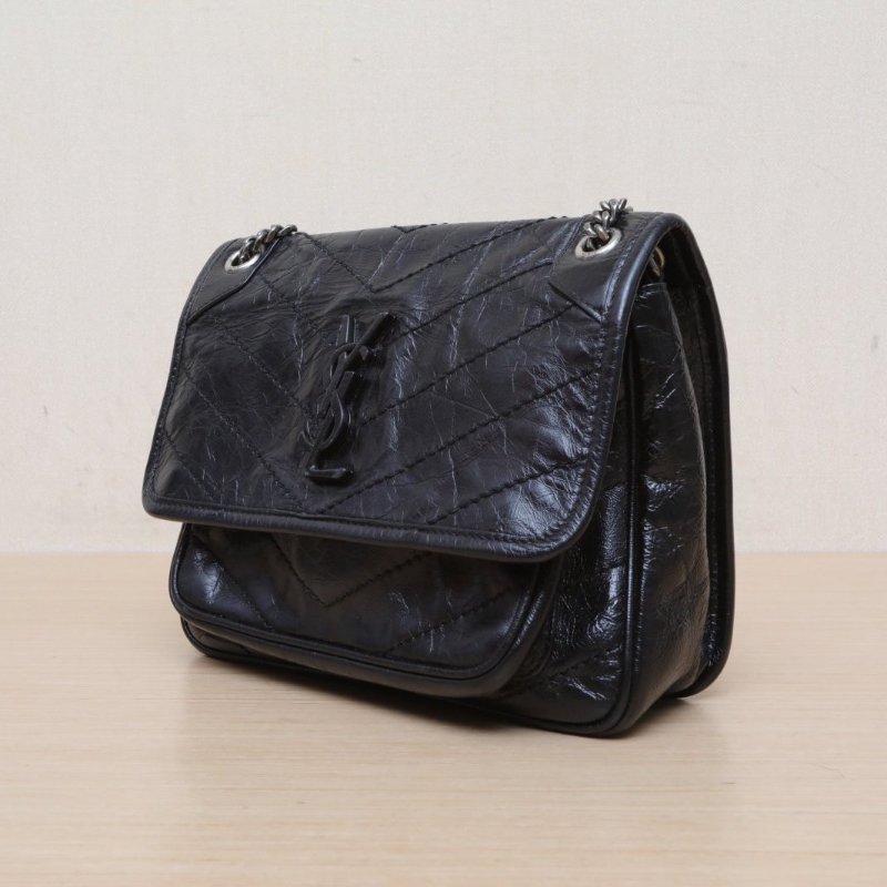 SAINT LAURENT NikiMini21D扣黑色牛皮黑扣肩背包-3