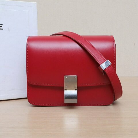 CELINE ClassicBox小號紅色牛皮銀扣肩背包