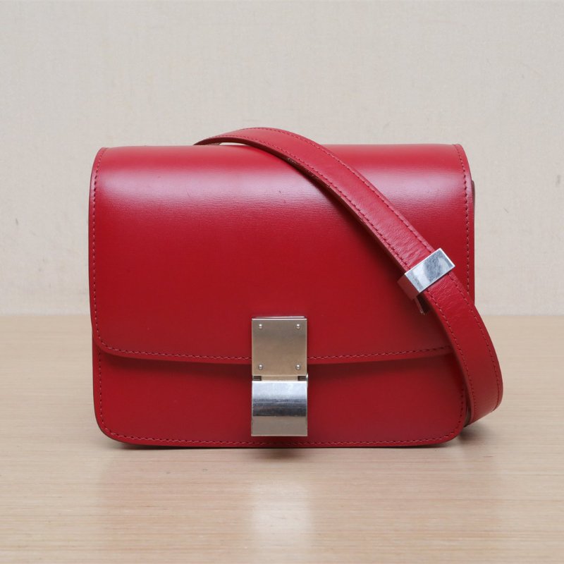 CELINE ClassicBox小號紅色牛皮銀扣肩背包-1