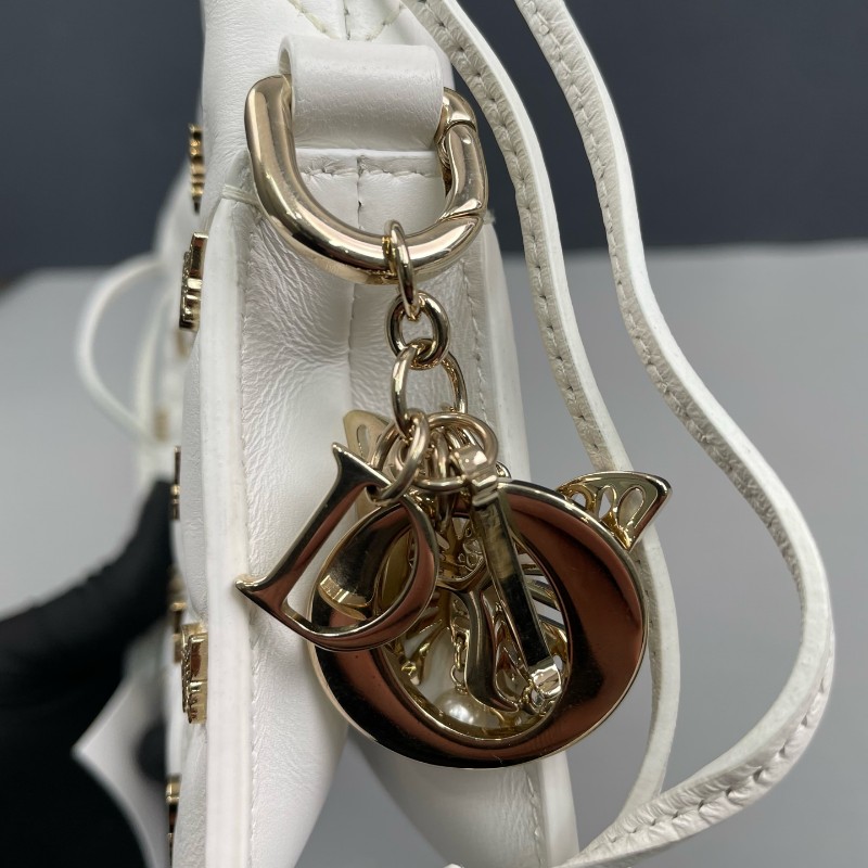 Dior迪奧  白色全皮milly蝴蝶限定款手提包肩背包-16