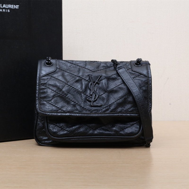 SAINT LAURENT NikiMini21黑色牛皮黑扣肩背包-0