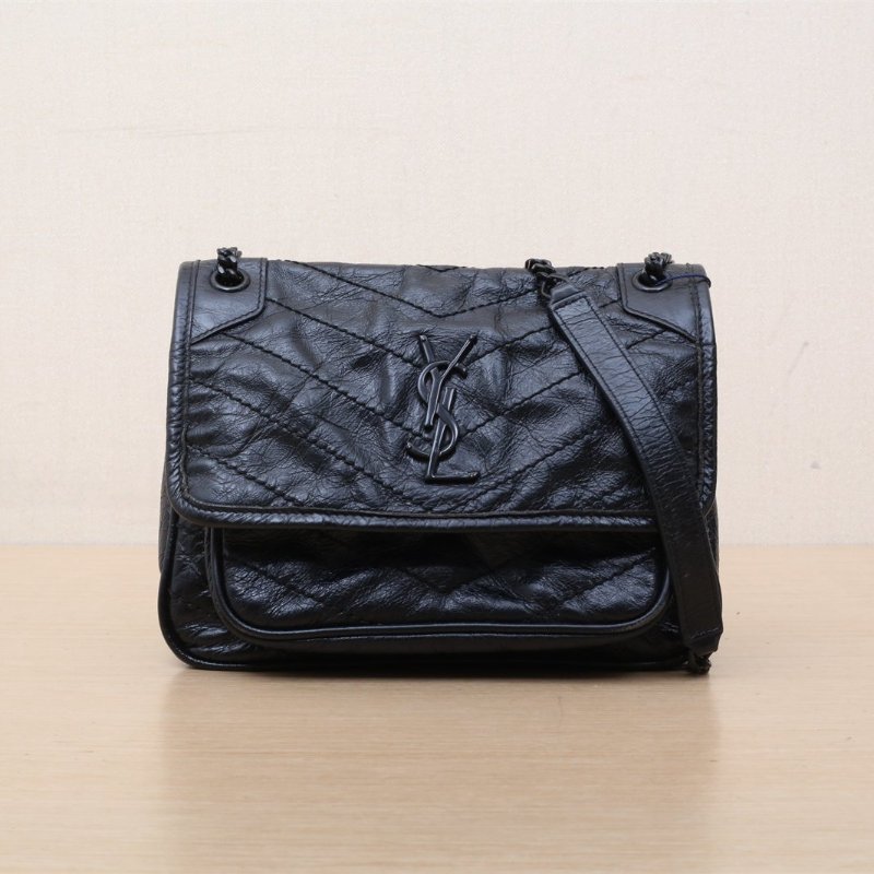 SAINT LAURENT NikiMini21黑色牛皮黑扣肩背包-1
