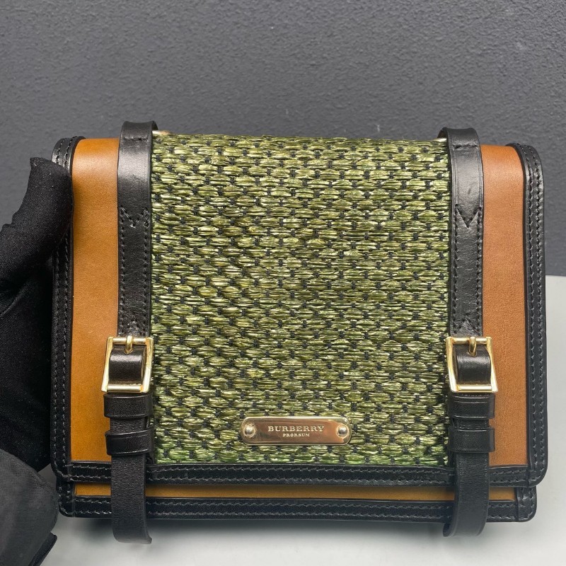 Burberry 藤編拼牛皮拼色肩背包-9