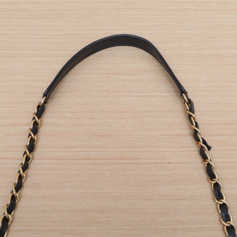 CHANEL 20秋冬鏈條珍珠手提托特包黑色牛皮30開金扣肩背包-2