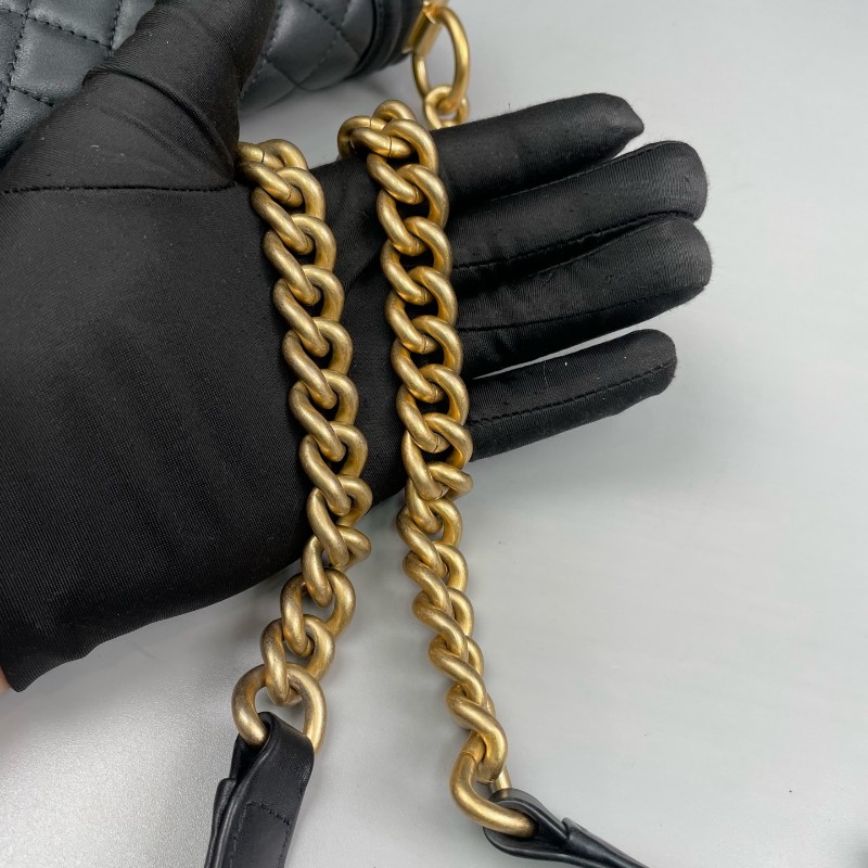 Chanel香奈兒 黑色全皮菠蘿金扣Leboy中號鏈條包-34