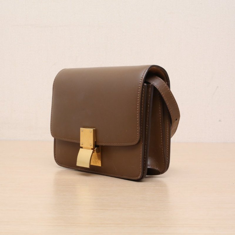 CELINE ClassicBox小號駝色牛皮金扣肩背包-3