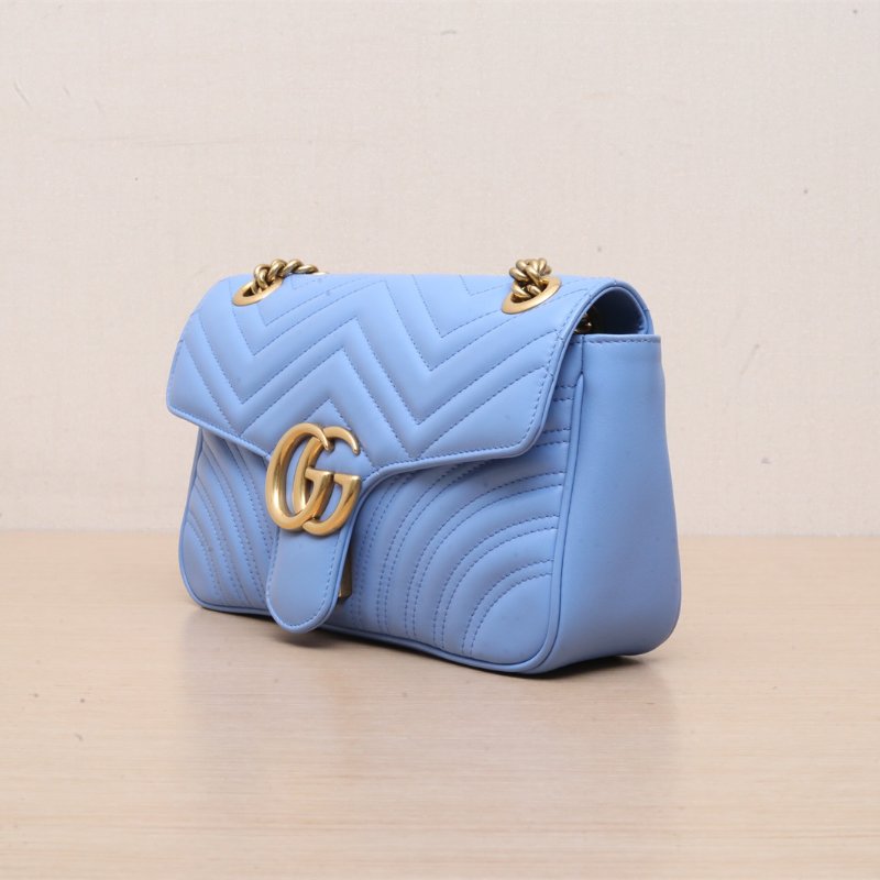 GUCCI GGMarmont肩背包小號26藍色牛皮金扣肩背包-3