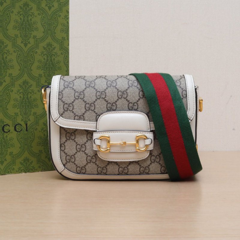 GUCCI Horsebit馬銜扣1955馬鞍包Mini20.5可拆卸雙肩帶白色帆布金扣肩背包-0
