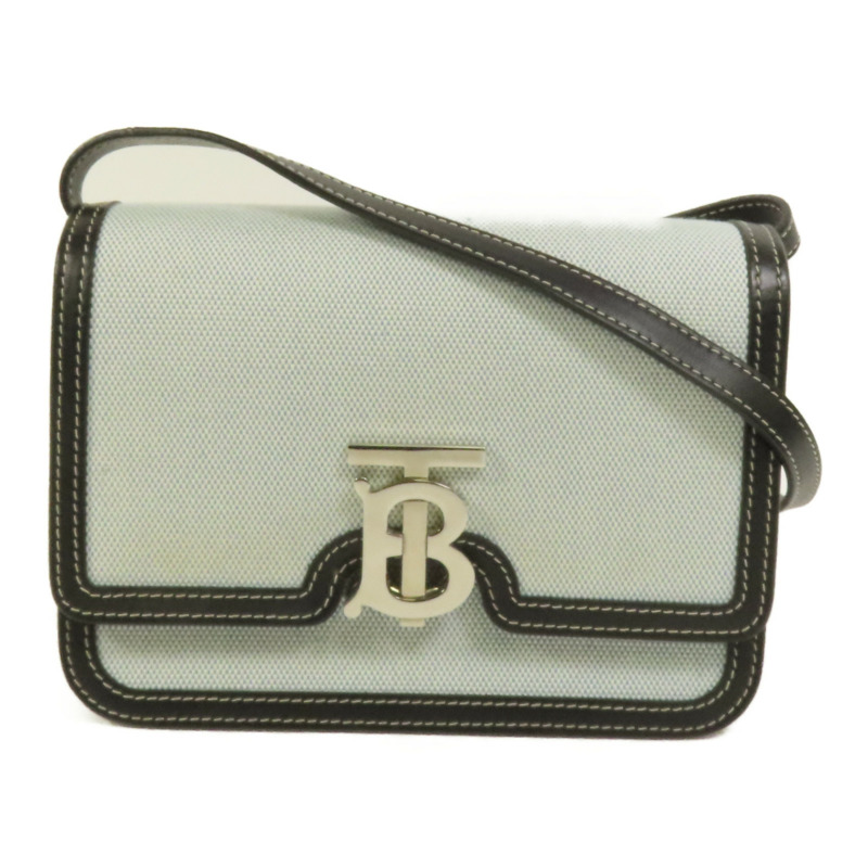 BURBERRY 牛皮皮革/帆布Shoulder Bag銀扣肩背袋-0