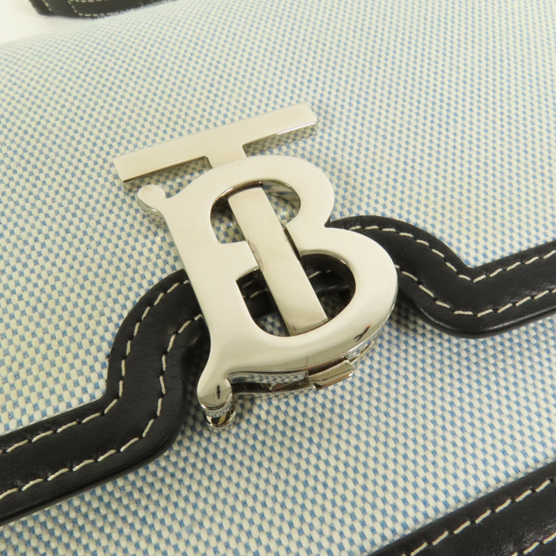 BURBERRY 牛皮皮革/帆布Shoulder Bag銀扣肩背袋-5