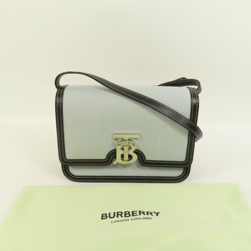 BURBERRY 牛皮皮革/帆布Shoulder Bag銀扣肩背袋-8