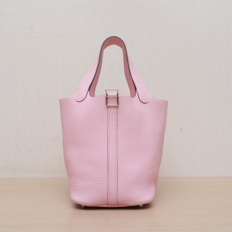 HERMES Picotin18菜籃子3Q新櫻花粉TC皮B刻銀扣肩背包-1