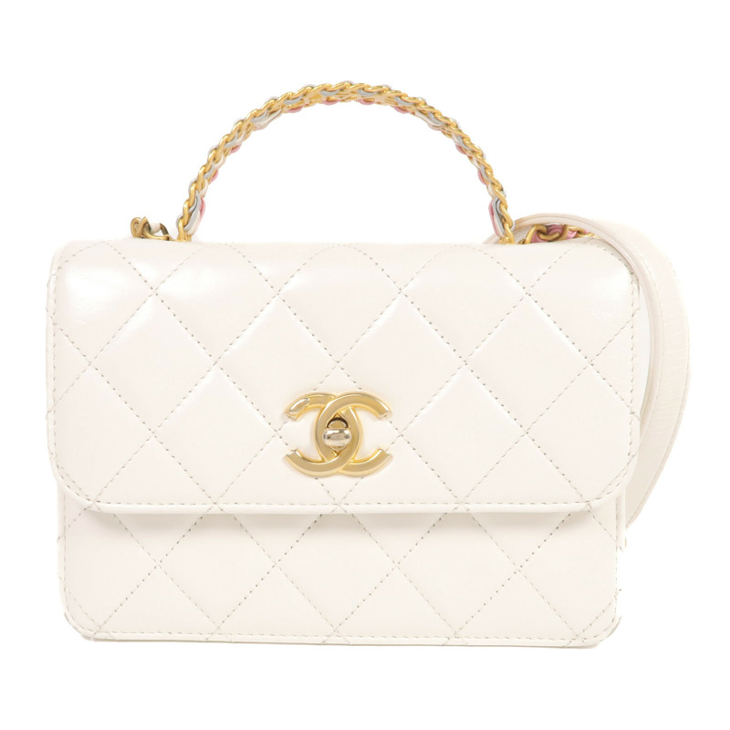 CHANEL 牛皮皮革Top Handle Mini Flap Bag金扣手挽肩背兩用袋-0
