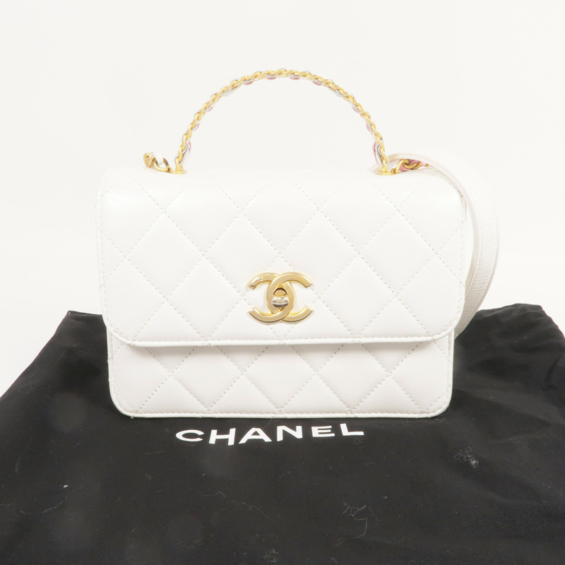 CHANEL 牛皮皮革Top Handle Mini Flap Bag金扣手挽肩背兩用袋-18