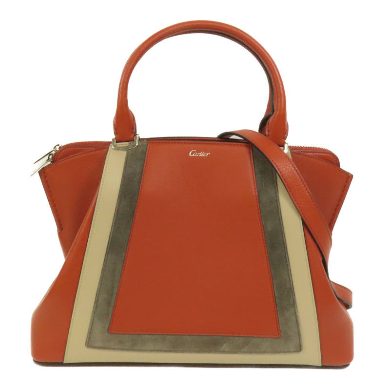 CARTIER 牛皮皮革2way Shoulder Bag銀扣手挽肩背兩用袋-0