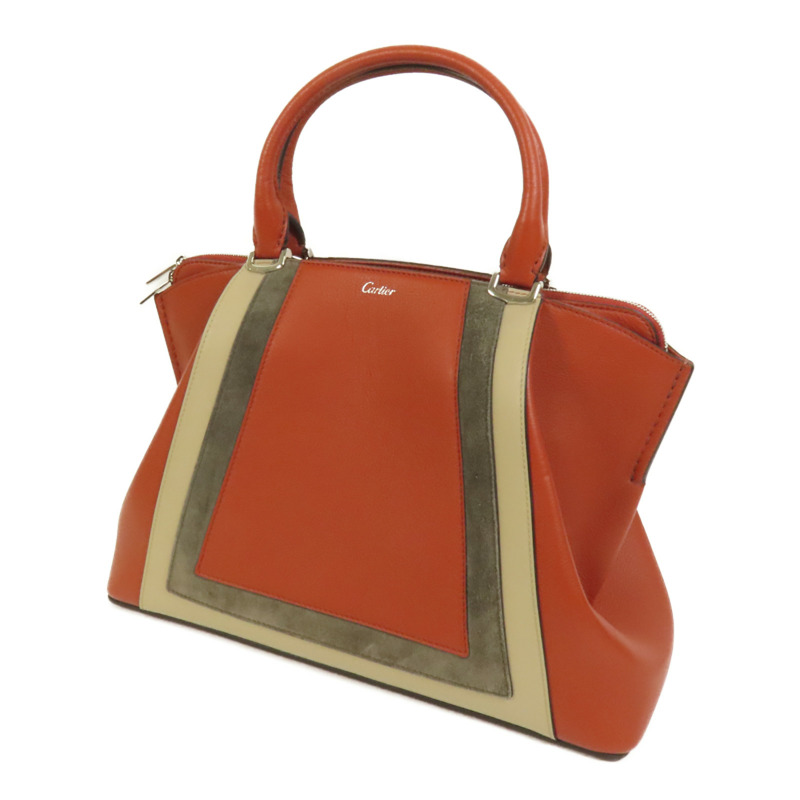 CARTIER 牛皮皮革2way Shoulder Bag銀扣手挽肩背兩用袋-2