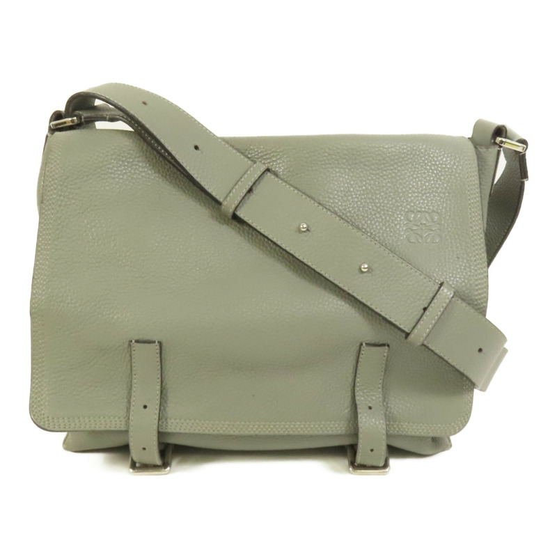 LOEWE 牛皮皮革Military Messenger銀扣肩背袋-0