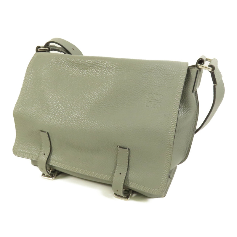 LOEWE 牛皮皮革Military Messenger銀扣肩背袋-2