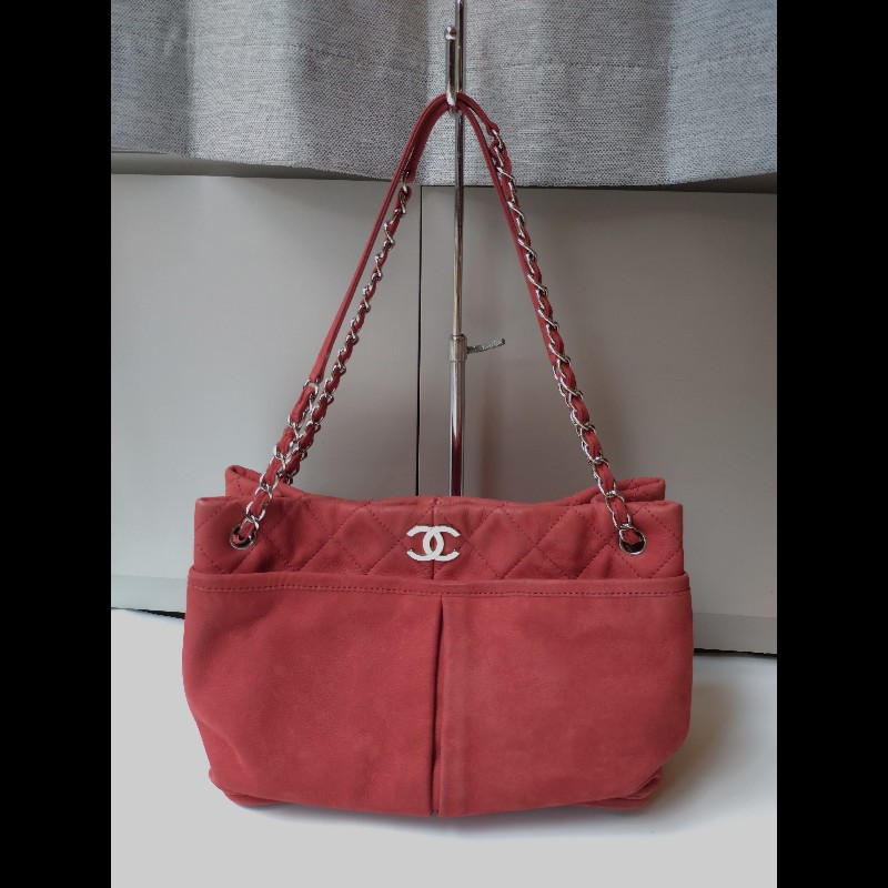 Chanel 銀鍊橘皮革三層托特包-0