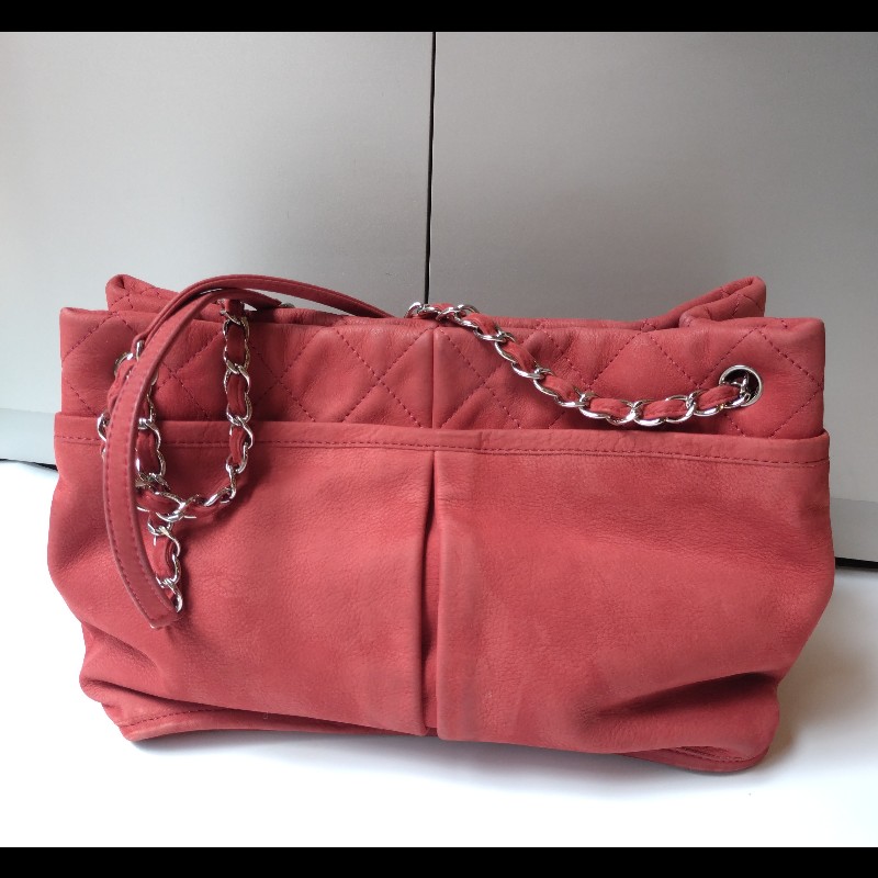 Chanel 銀鍊橘皮革三層托特包-1