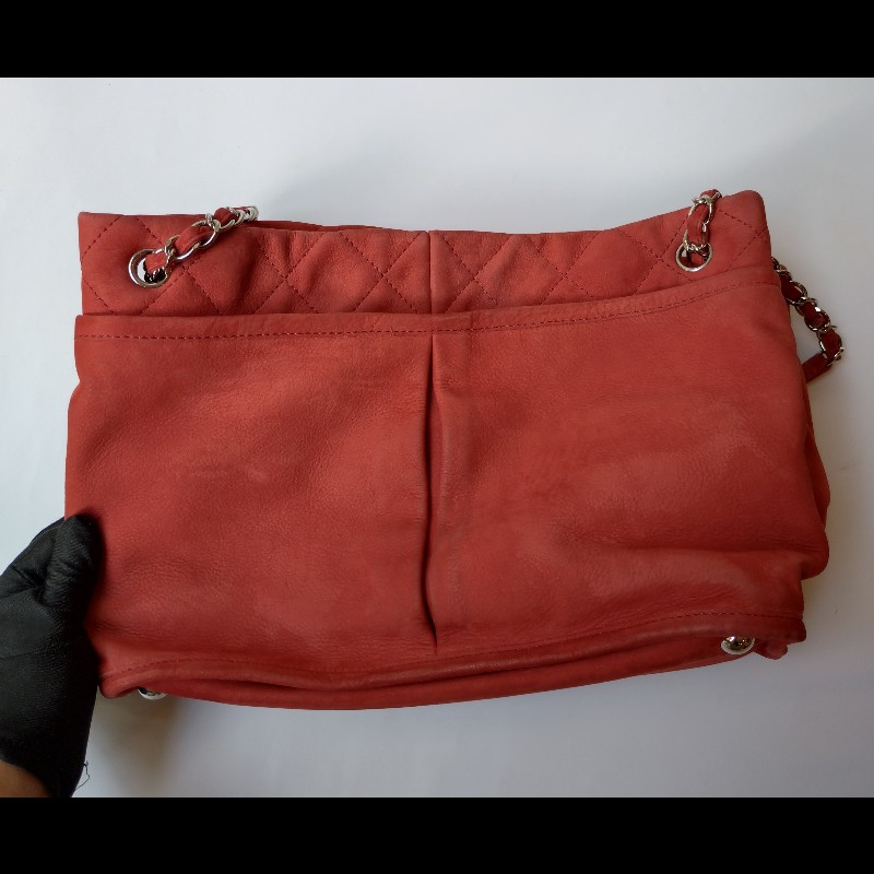 Chanel 銀鍊橘皮革三層托特包-2