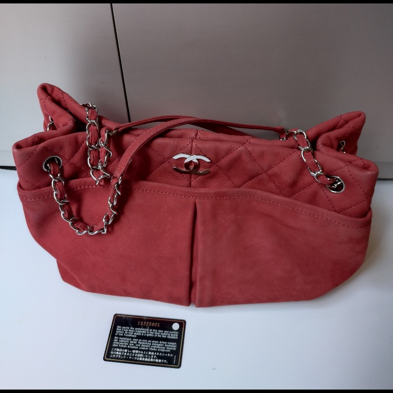 Chanel 銀鍊橘皮革三層托特包-7