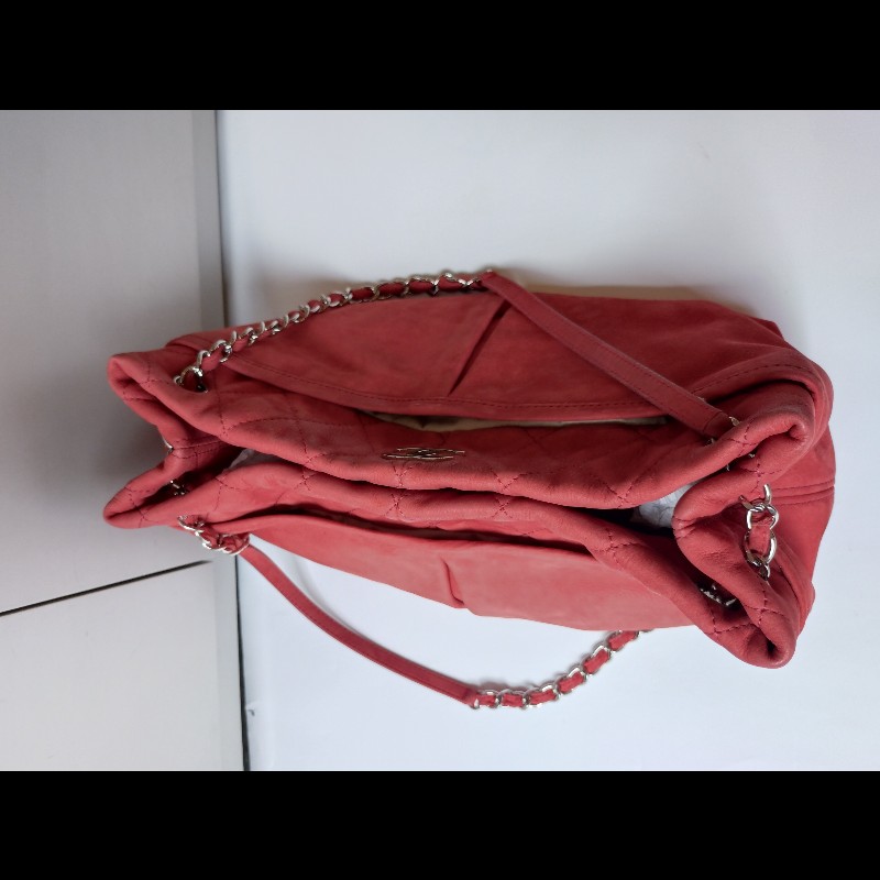 Chanel 銀鍊橘皮革三層托特包-10