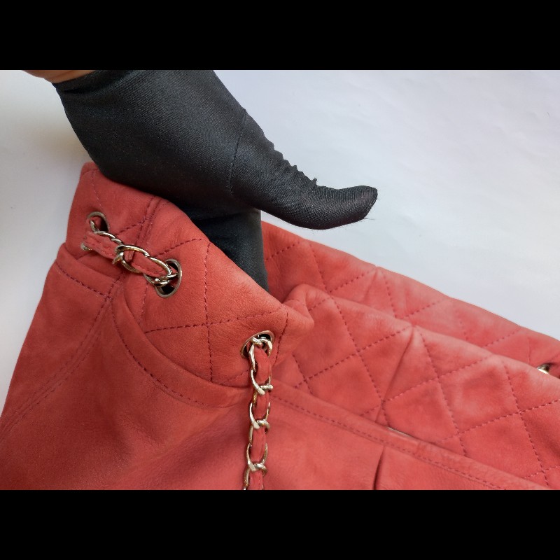 Chanel 銀鍊橘皮革三層托特包-11