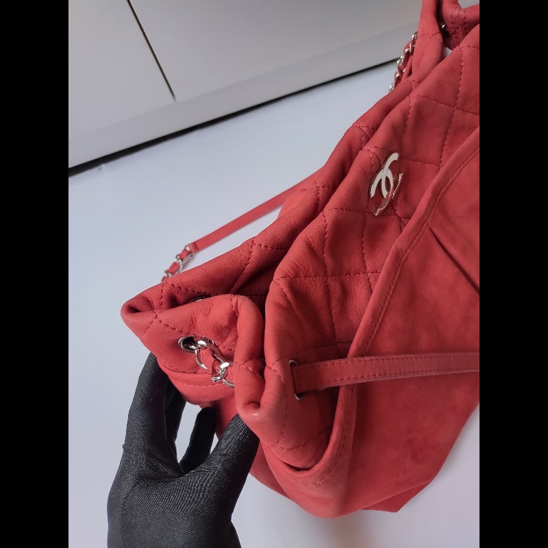 Chanel 銀鍊橘皮革三層托特包-12