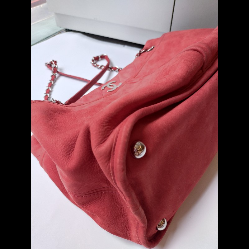 Chanel 銀鍊橘皮革三層托特包-14