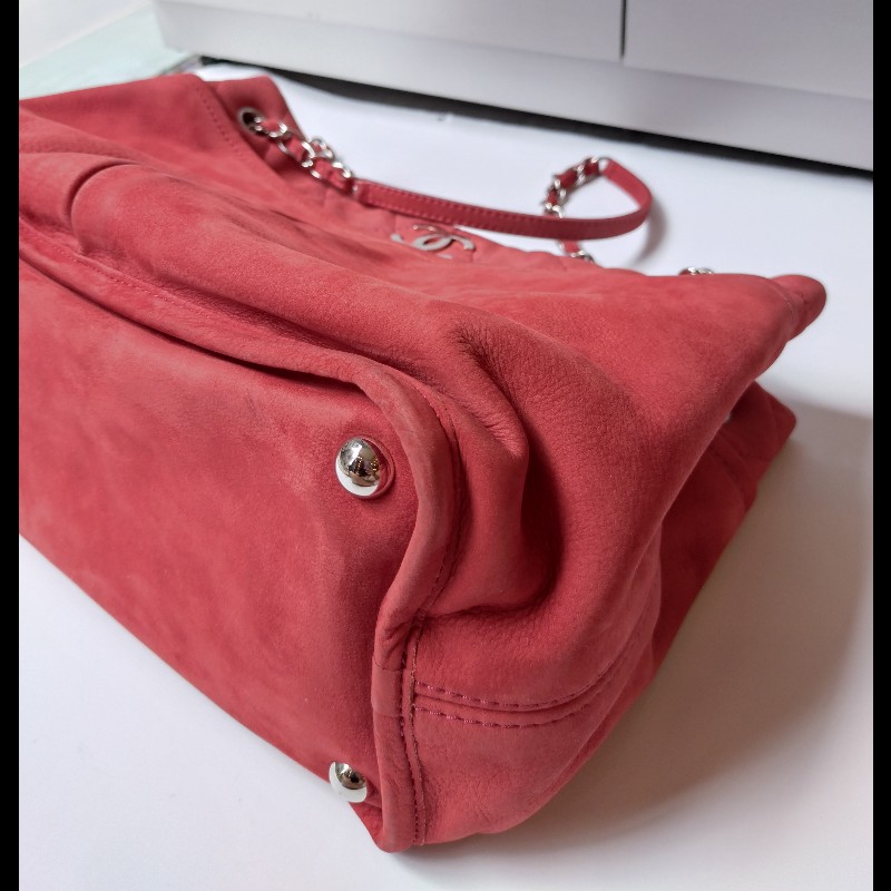 Chanel 銀鍊橘皮革三層托特包-16