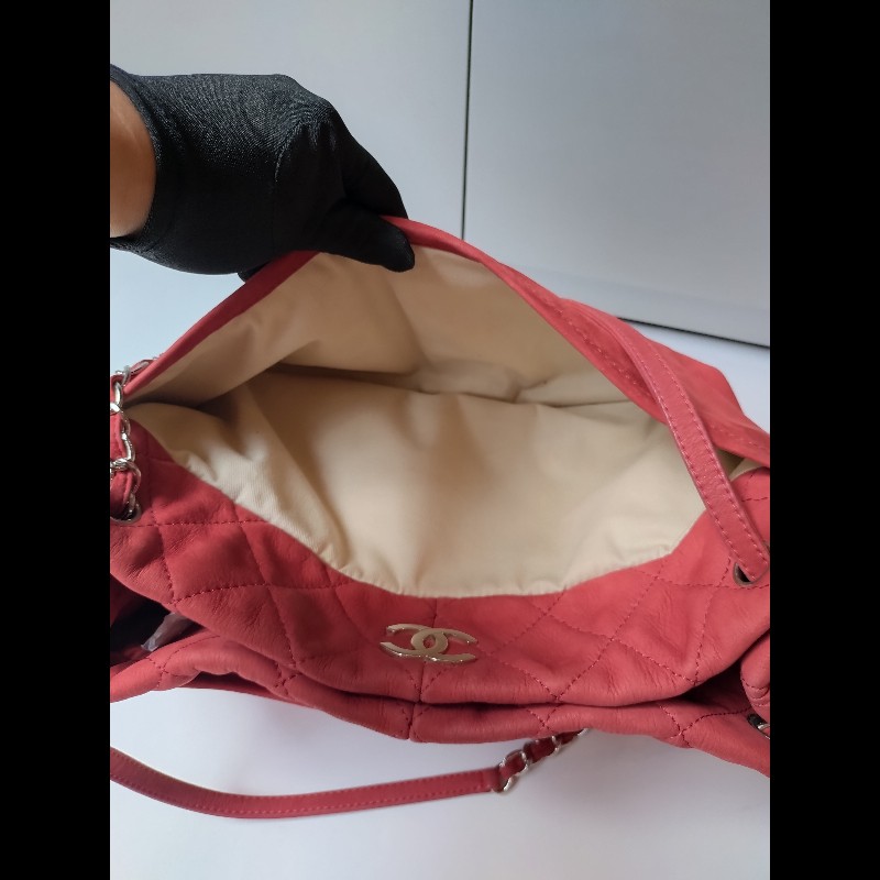 Chanel 銀鍊橘皮革三層托特包-20