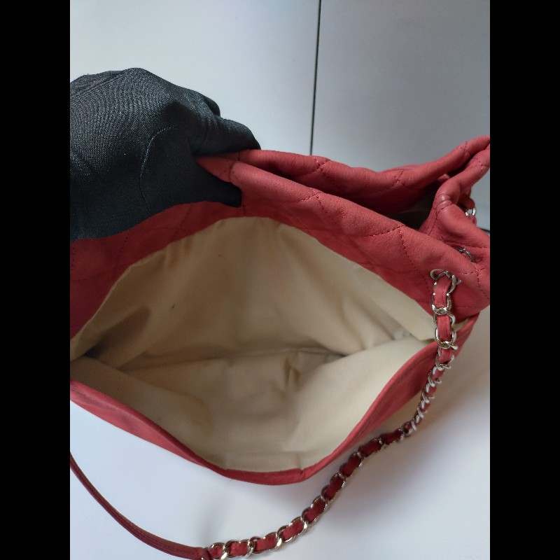 Chanel 銀鍊橘皮革三層托特包-23