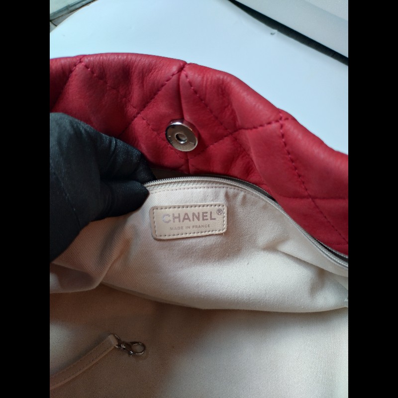 Chanel 銀鍊橘皮革三層托特包-24