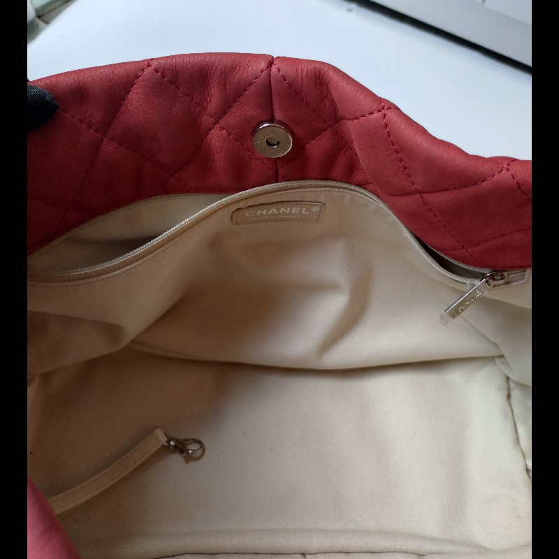 Chanel 銀鍊橘皮革三層托特包-25