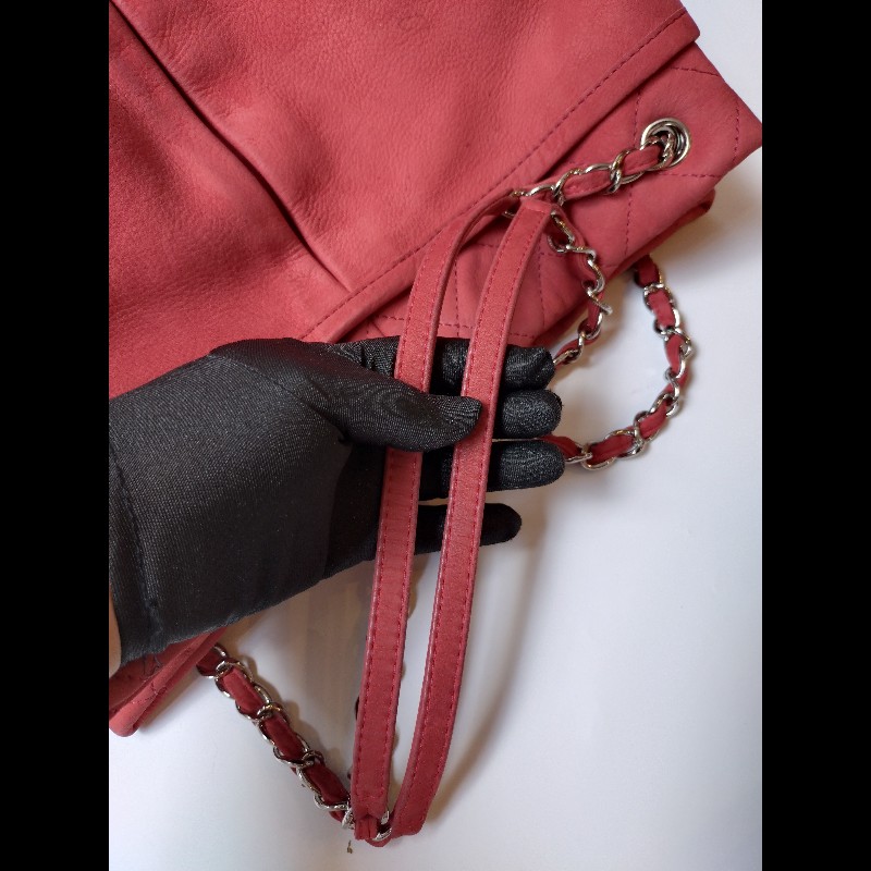 Chanel 銀鍊橘皮革三層托特包-31