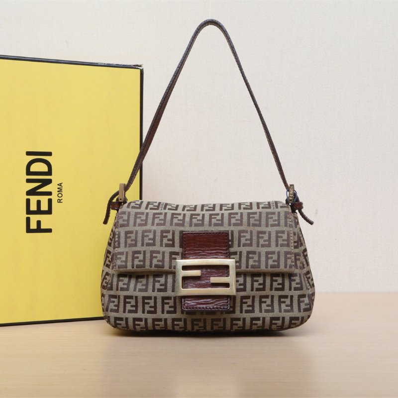 FENDI 中古小F大法棍老花帆布金扣肩背包-0