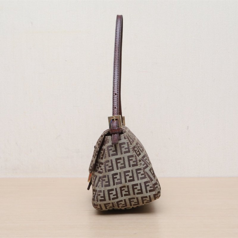 FENDI 中古小F大法棍老花帆布金扣肩背包-4