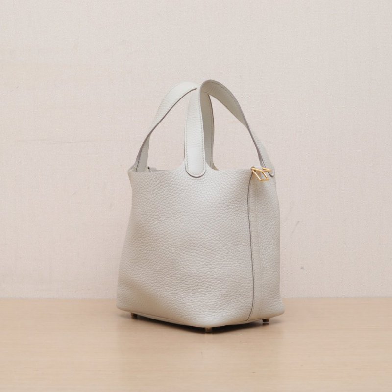 HERMES Picotin18菜籃子8L冰川白TC皮B刻金扣肩背包-3