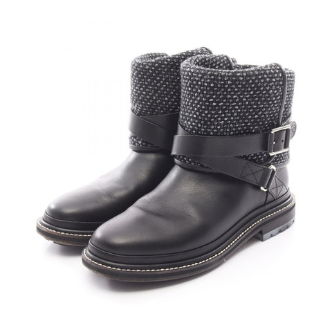 香奈兒 COCO 標誌短靴 #37 G30155 黑色斜紋軟呢皮革二手女鞋