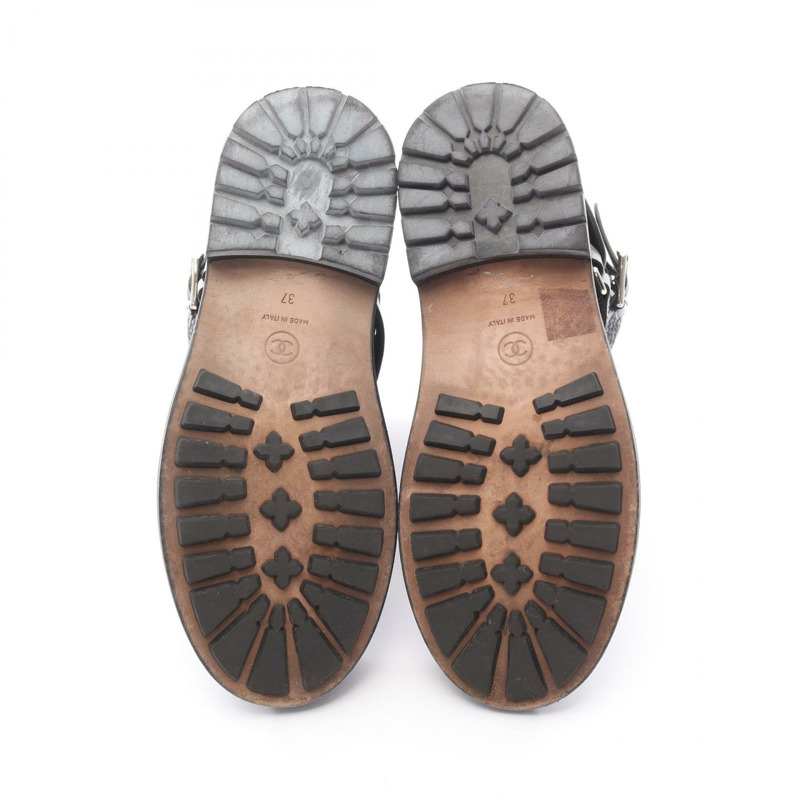 香奈兒 COCO 標誌短靴 #37 G30155 黑色斜紋軟呢皮革二手女鞋-3