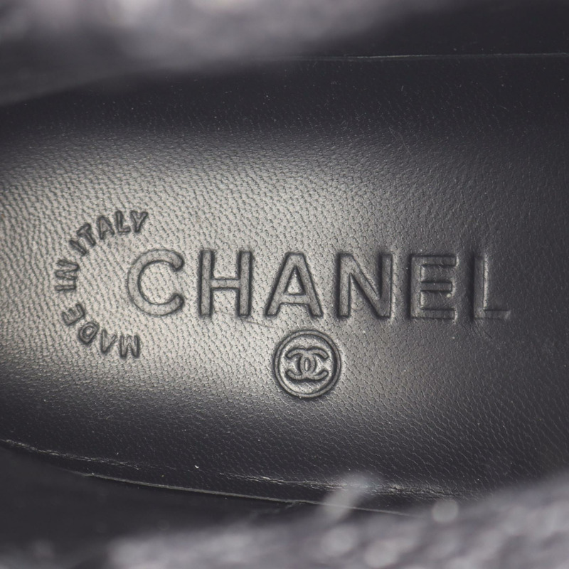 香奈兒 COCO 標誌短靴 #37 G30155 黑色斜紋軟呢皮革二手女鞋-4