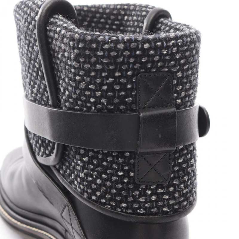 香奈兒 COCO 標誌短靴 #37 G30155 黑色斜紋軟呢皮革二手女鞋-7