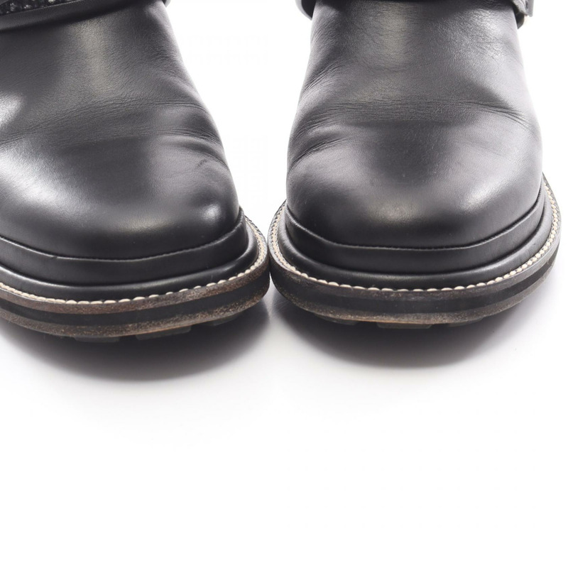 香奈兒 COCO 標誌短靴 #37 G30155 黑色斜紋軟呢皮革二手女鞋-10